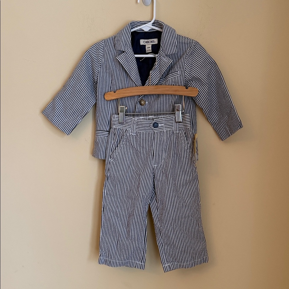 Cherokee Boys Blue White Striped Seersucker Suit Set‎ -12 MONTHS- Easter Wedding